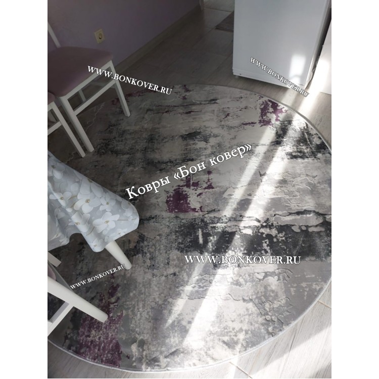 Круглый Турецкий Ковер Сиреневый с Серым Дизайн 30409